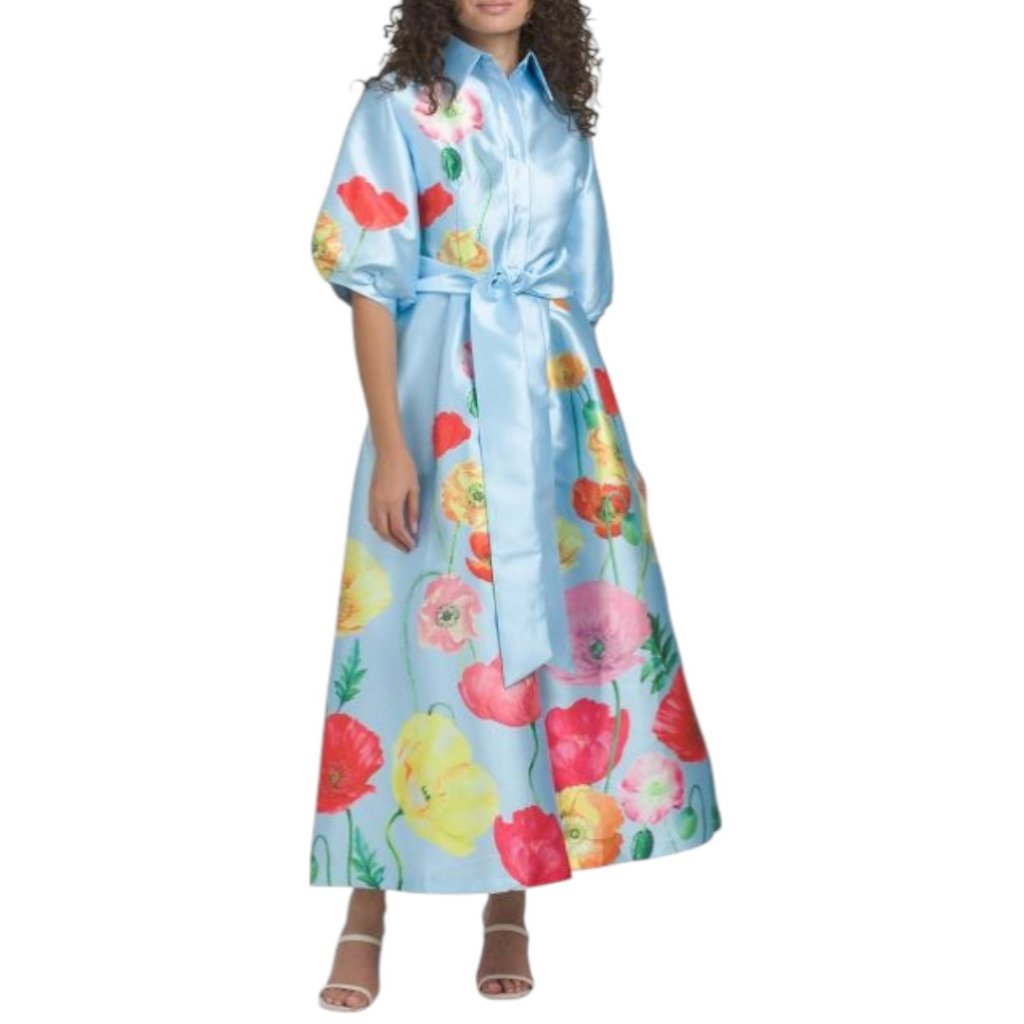 Nancy Yang Floral Shirt Belted Gown